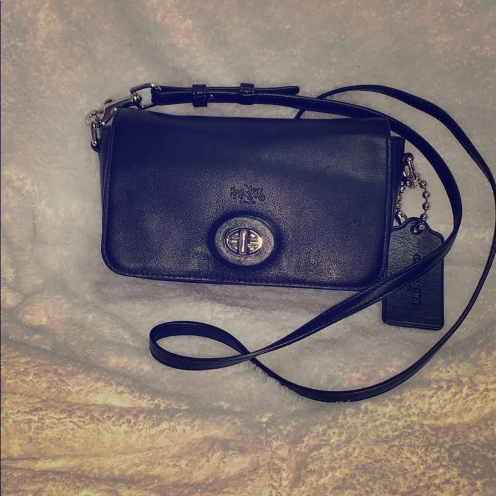 Black leather Coach crossbody bag